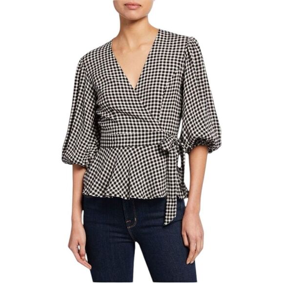 GANNI Gingham Wraparound Top Blouse - Picture 3 of 8
